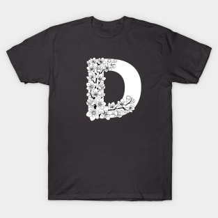 Monochrome capital letter D patterned with sakura twig T-Shirt